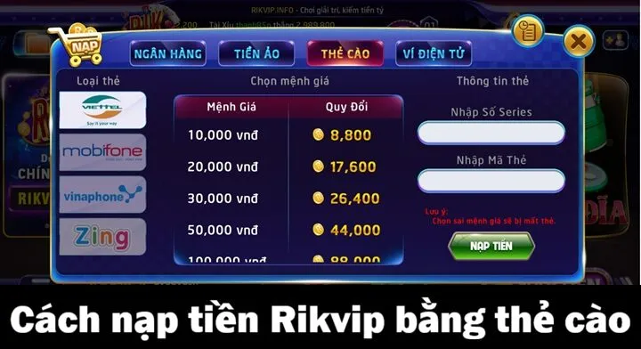 Nạp tiền Rikvip - Nhanh gọn lẹ bằng 04 cách cực đơn giản 4 Hướng dẫn nạp tiền Rik vip bằng 04 cách cơ bản